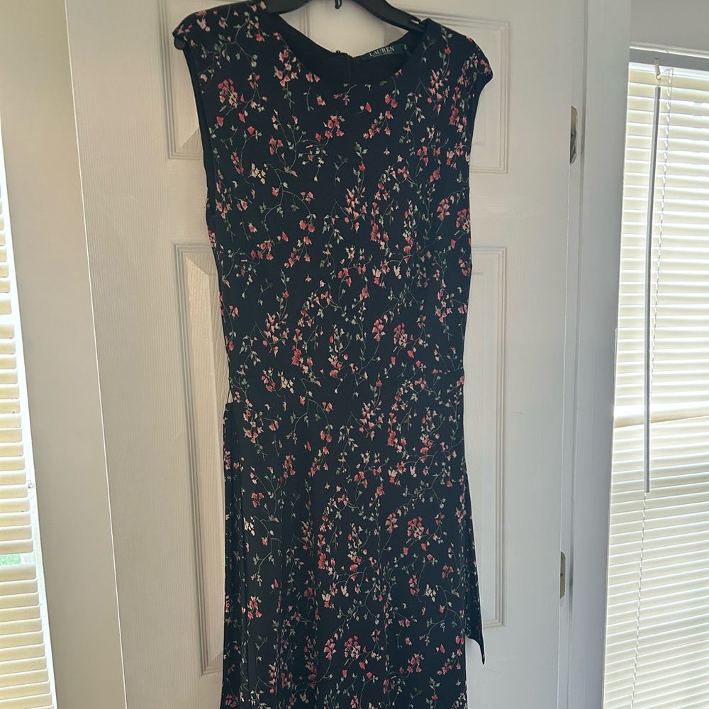 Ralph Lauren Sleeveless Black Floral Midi Dress